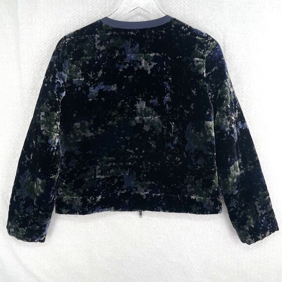 Eileen Fisher Printed Velvet Jacket Round Neck Zip Front Petite Small Blue Black - Picture 2 of 12